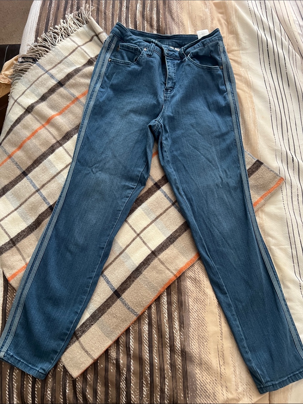 Belle by Kim Gravel Blue Straight-Leg Jeans with Side Stripes